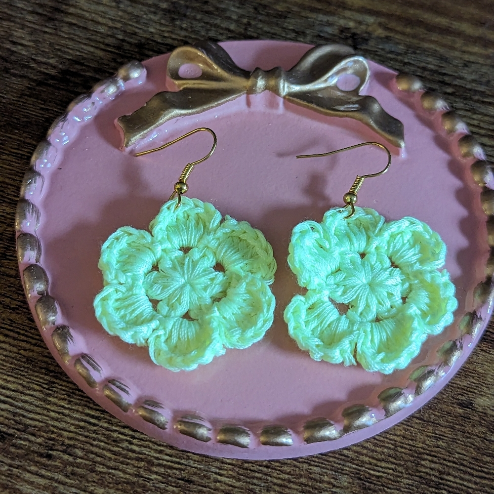 Neon Crochet Flower Shaped Dangle Earrings NEW!